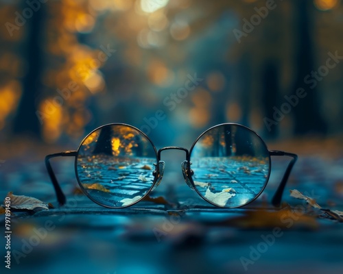 A pair of glasses that reveal the hidden magical essence of the surrounding world, no contrast, clean sharp,clean sharp focus,blurred background © รันนี่ เจอนั่น Mm
