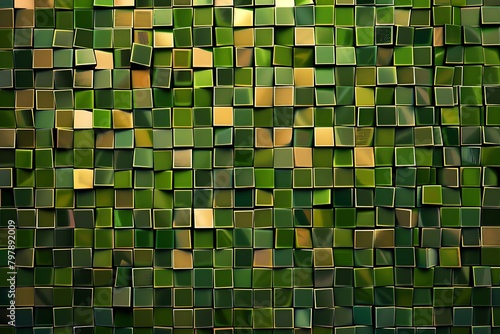 Abstract pixel background illustration. Seamless green and brown tiles backgruond with shadows. Abstract background with scattered mosaic pieces. Seamless colorful pixel background with spa photo