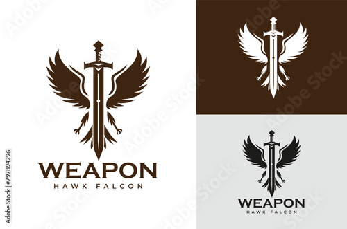 Silhouette Bird Eagle Hawk Falcon Vintage Retro Blades Weapon Design Vector