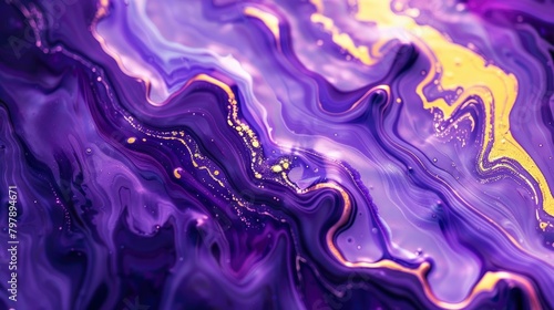 a close up of purple and yellow paint on the wall, violet liquid flowing down the surface, fluid art, abstract expressionism, dark blue background, light reflection, blurred, wavy resin sheet