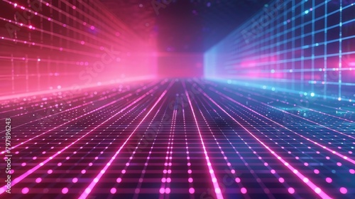 Grid Backgrounds: An illustration of a grid background with a neon glow effect