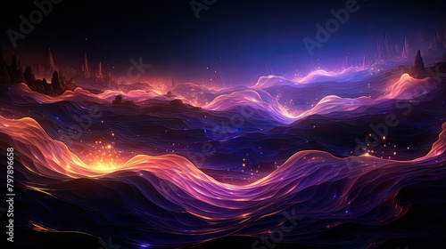 Electric fractal patterns resembling abstract energy fields, with pulsating waves photo
