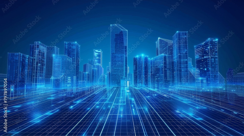 Grid Structure: A 3D vector illustration of a futuristic cityscape with interconnected grid structures Grid Structure: A 3D vector illustration of a futuristic cityscape with interconnected grid structures
