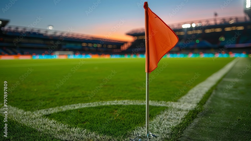Corner flag with a stadium in the background