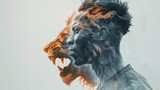 Double exposure of a player and a roaring lion symbolizing strength