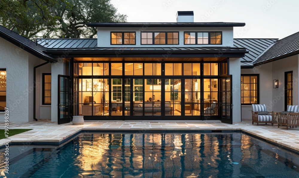 Fototapeta premium Modern Luxury Home with Pool at Twilight