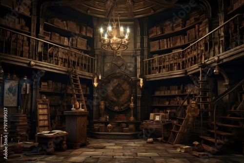 Antique dungeon library architecture publication building. photo