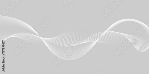 Gray and white abstract background with flowing particles. Digital future technology concept. Abstract white paper wave background and abstract gradient and white wave curve lines.	