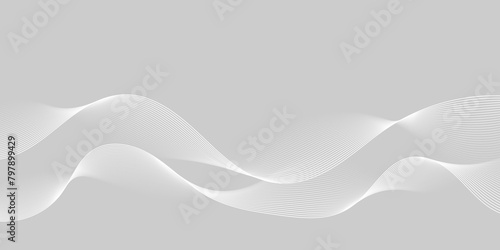 Gray and white abstract background with flowing particles. Digital future technology concept. Abstract white paper wave background and abstract gradient and white wave curve lines. 