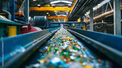 Conveyor belt transporting recycled materials, highlighting eco-friendly practices in manufacturing.