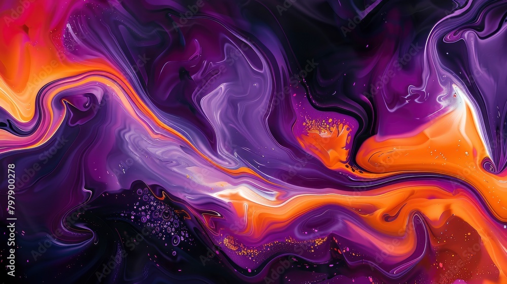 Abstract liquid background with orange and purple swirls, vibrant color ...