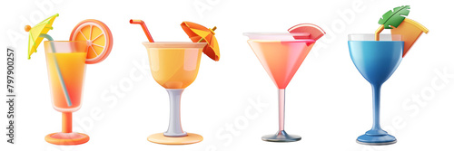 PNG cocktail glass 3d icons and objects collection, in cartoon style minimal on transparent, white background, isolate