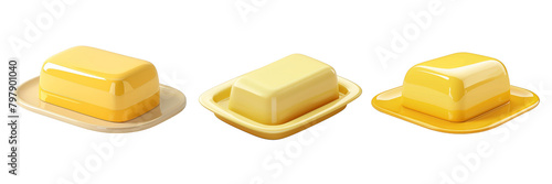 PNG butter dish 3d icons and objects collection, in cartoon style minimal on transparent, white background, isolate