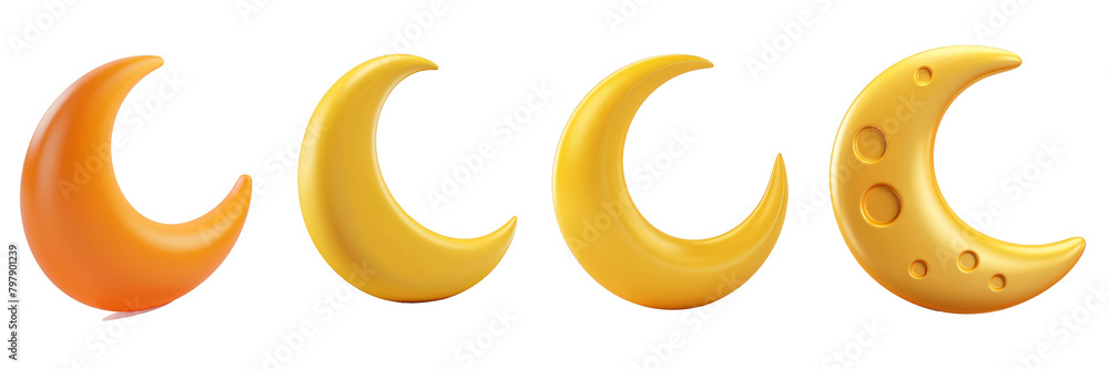 PNG Crescent Moon 3d icons and objects collection, in cartoon style minimal on transparent, white background, isolate PNG Crescent Moon 3d icons and objects collection, in cartoon style minimal on transparent, white background, isolate