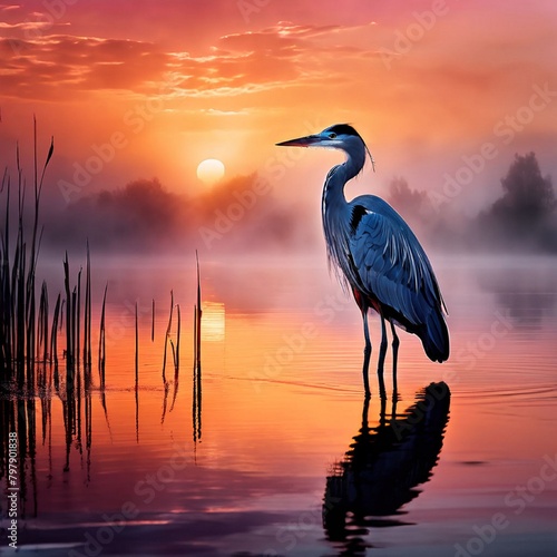 heron at sunset