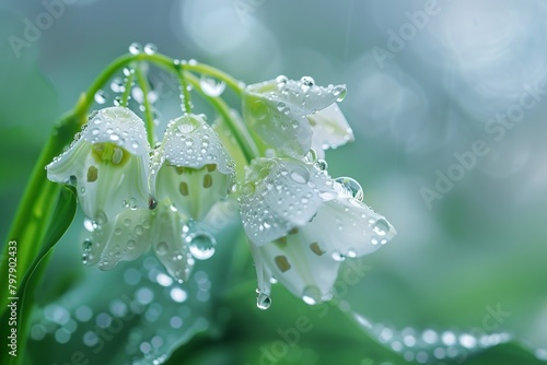 Close-up of a dew-kissed muguet flower © Pekr