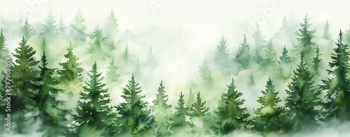 Watercolor forest landscape banner. © Jacek