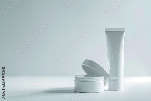 Tube of cream and objects in clean on white background