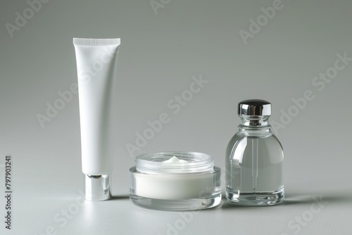 Tube clear glass bottle of perfume cream isolated on white background.