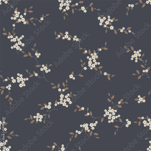 seamless pattern of flowers, branches and leaves