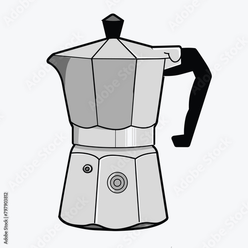 Black and white illustration of a classic moka pot.