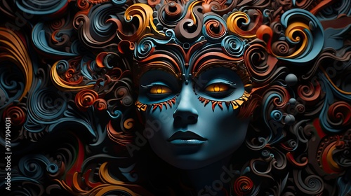 abstract masks or faces  with enigmatic expressions