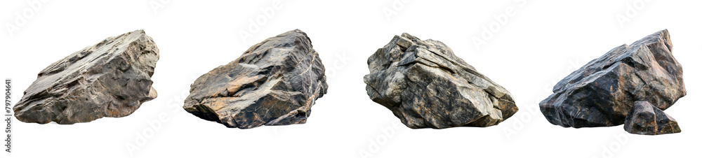 Big rock stones collection isolated on transparent or white background. Architectural and landscape arrangements. 3D rendering