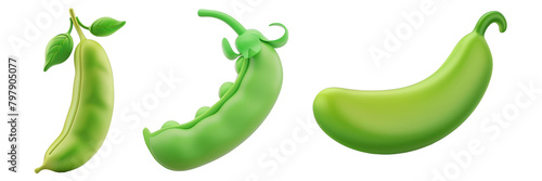 PNG green pea 3d icons and objects collection, in cartoon style minimal on transparent, white background, isolate photo