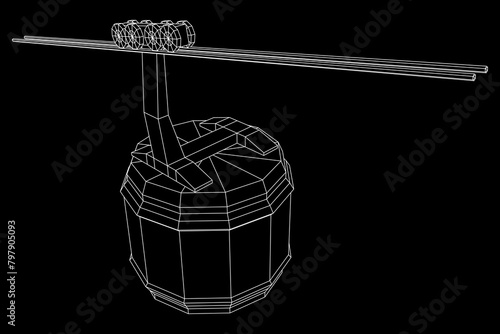 Cable car cabin gondola. Funicular simple cableway concept. Wireframe low poly mesh vector illustration