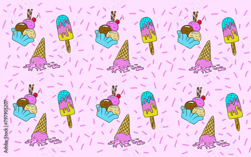 Set of ice cream line art illustration
