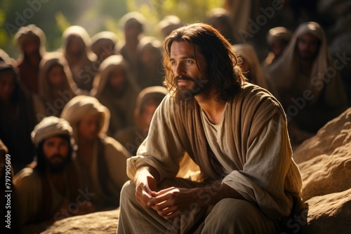 Biblical drama: vivid portrayal of Jesus Sermon on the Mount, capturing the essence of his teachings and timeless wisdom