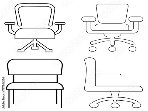 Chair & Seating icons .Chair vector comfortable furniture armchair and seat pouf design in furnished apartment interior illustration set of business office-chair or easy-chair isolated .