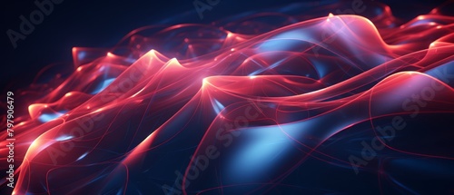 Futuristic abstract 3D shapes intertwined with glowing lines, representing digital complexity,
