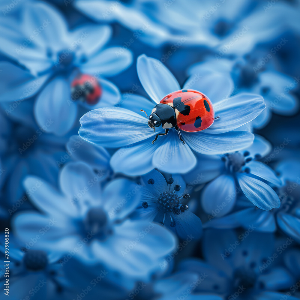 Ladybug on Blue Flowers Macro Square Composition
Ladybug on Blue Flowers Macro Square Composition