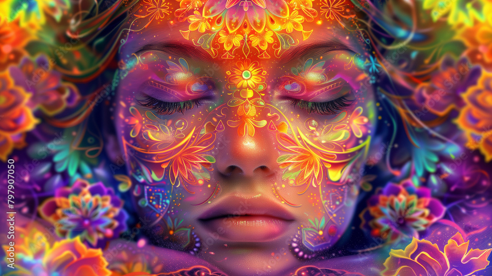 Psychedelic Portrait with Floral Patterns
Psychedelic Portrait with Floral Patterns