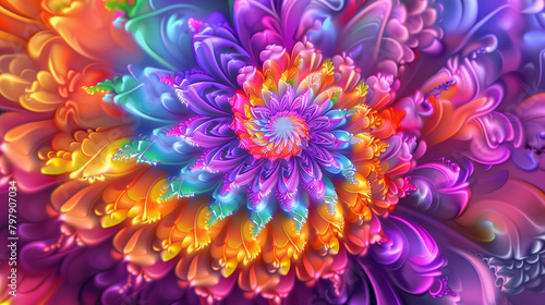 Psychedelic Fractal Mandala in Vivid Colors 