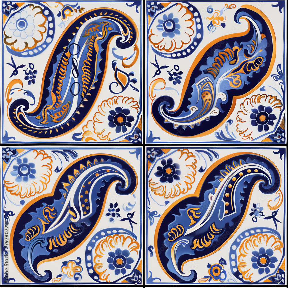 Produce a tile pattern with classic paisley designs