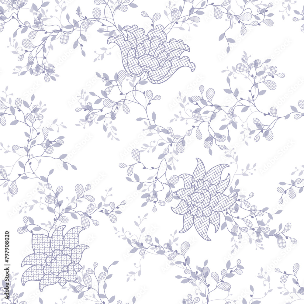 seamless pattern of flowers, branches and leaves seamless pattern of flowers, branches and leaves