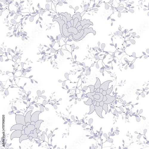 seamless pattern of flowers, branches and leaves