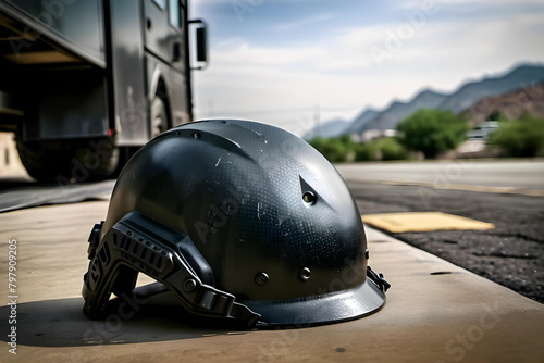 A realistic Police Special force Tactical Kevlar Helmet  photo