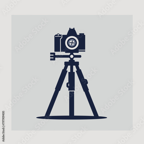 Camera and tripod simple icon flat design vector illustration