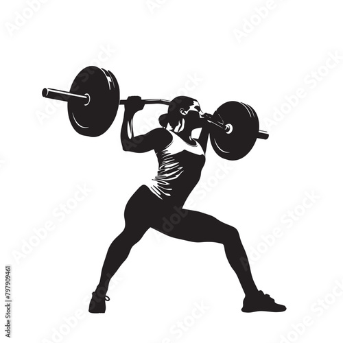 Vector silhouette of a weightlifting sports woman. Flat cutout icon