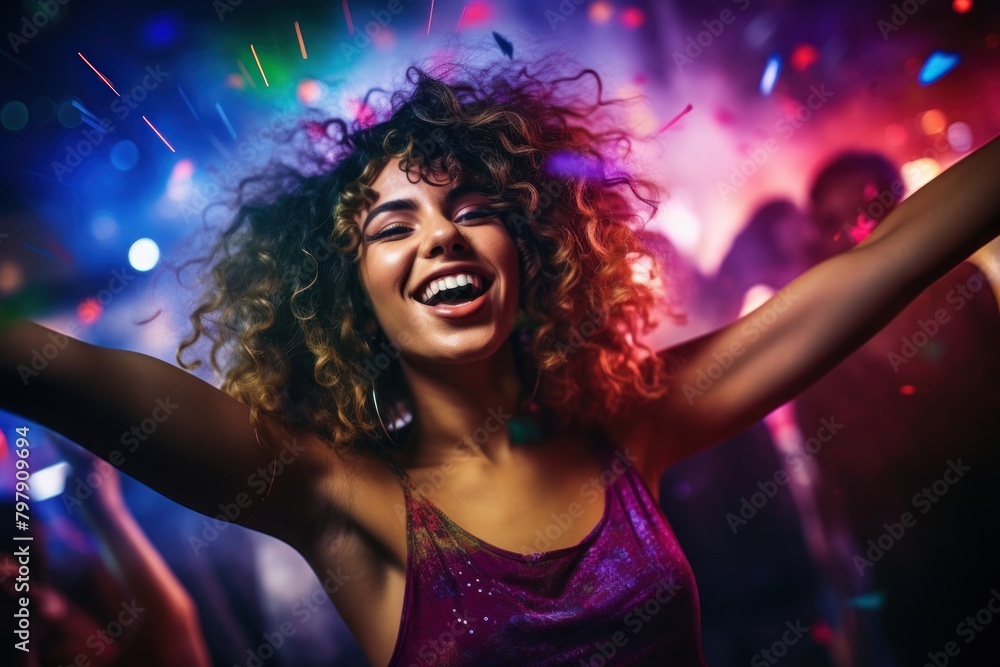 Latina party woman celebrating celebration nightclub laughing.