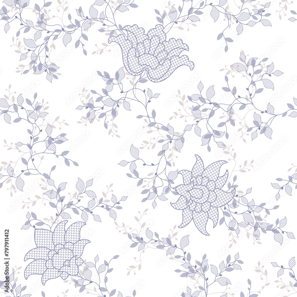 seamless pattern of flowers, branches and leaves seamless pattern of flowers, branches and leaves