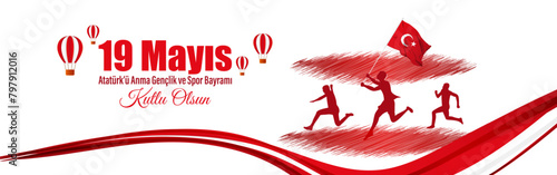 Vector illustration of Turkey Youth and Sports Day social media feed template