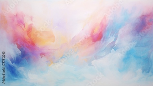 Gentle swirls of pink, blue, and purple create a dreamy cloud-like effect in this soothing watercolor abstract painting