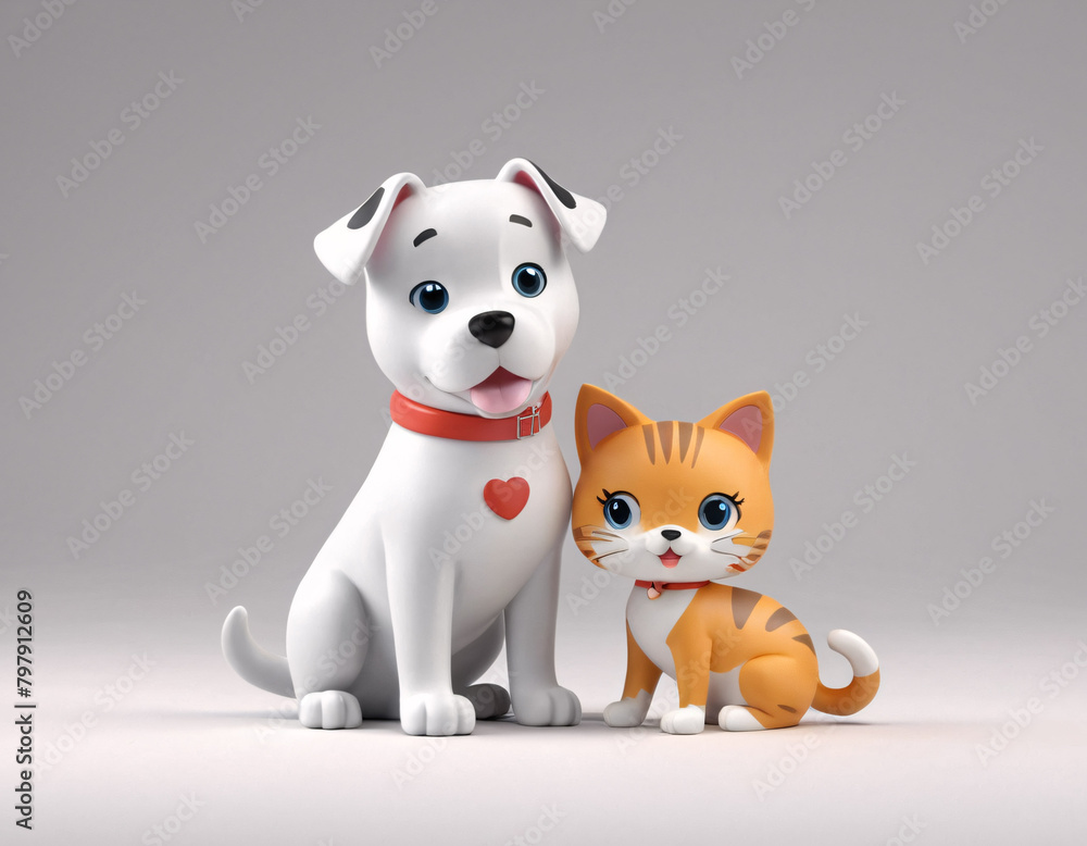 Drawn kitten and puppy hugging. AI generated. Drawn kitten and puppy hugging. AI generated.