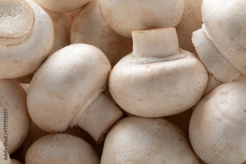 Heap of fresh champignons, Button mushrooms, close up full frame © Picture Partners