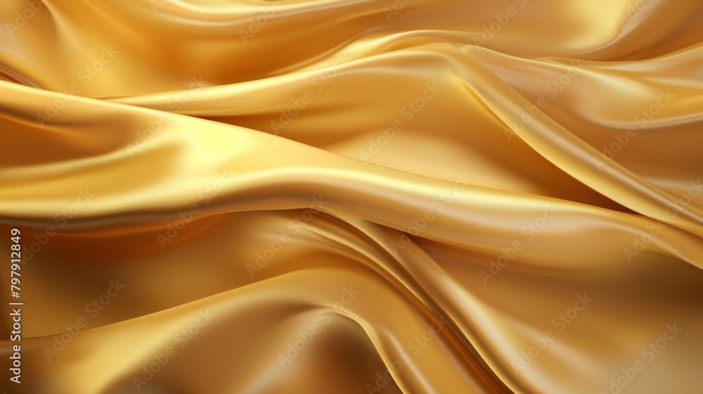 High-quality close-up image showcasing the texture and elegant ripples of golden silk fabric, implying wealth and luxury High-quality close-up image showcasing the texture and elegant ripples of golden silk fabric, implying wealth and luxury