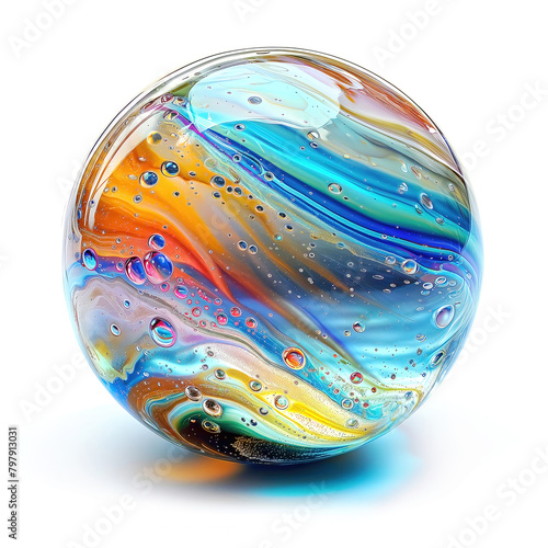 3d glass marble ball with coloredl pattern inside, shiny crystal sphere